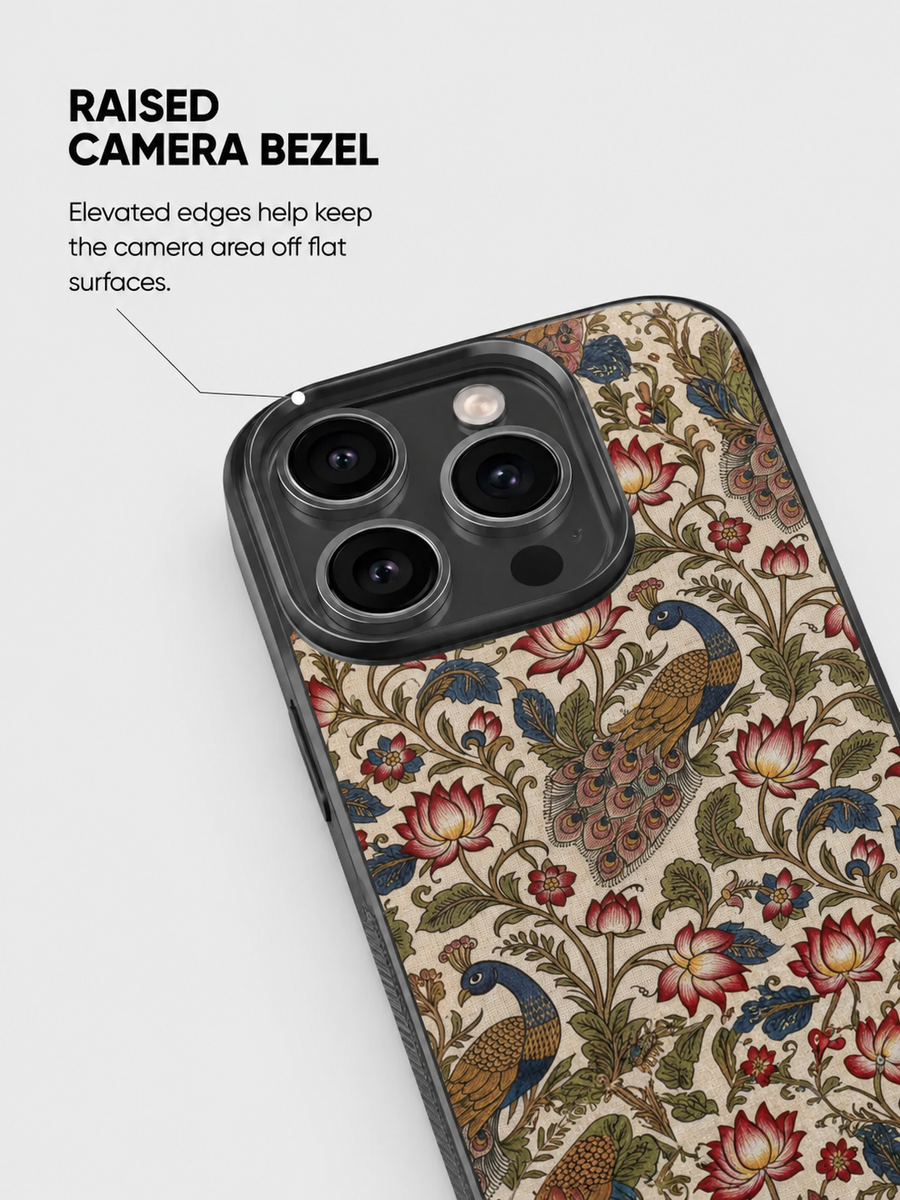 Raised camera bezel protecting the camera area