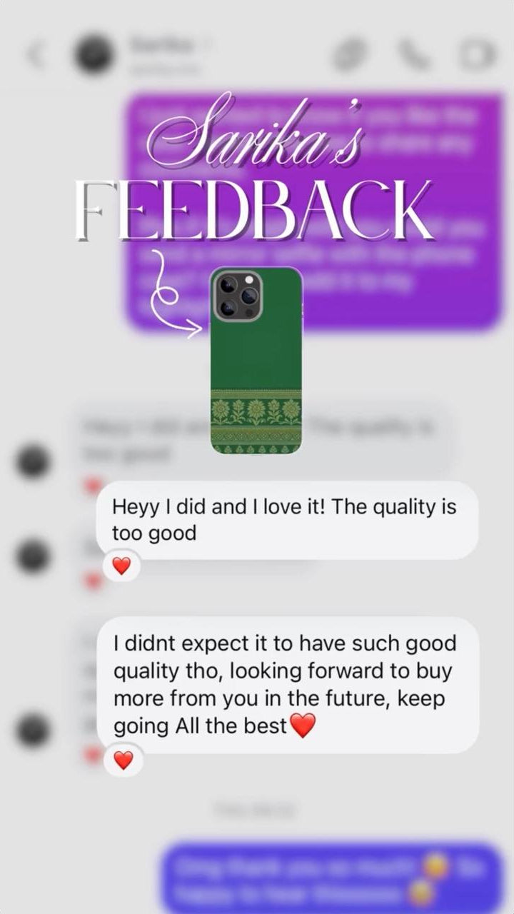 Phone case with customer feedback on a digital interface