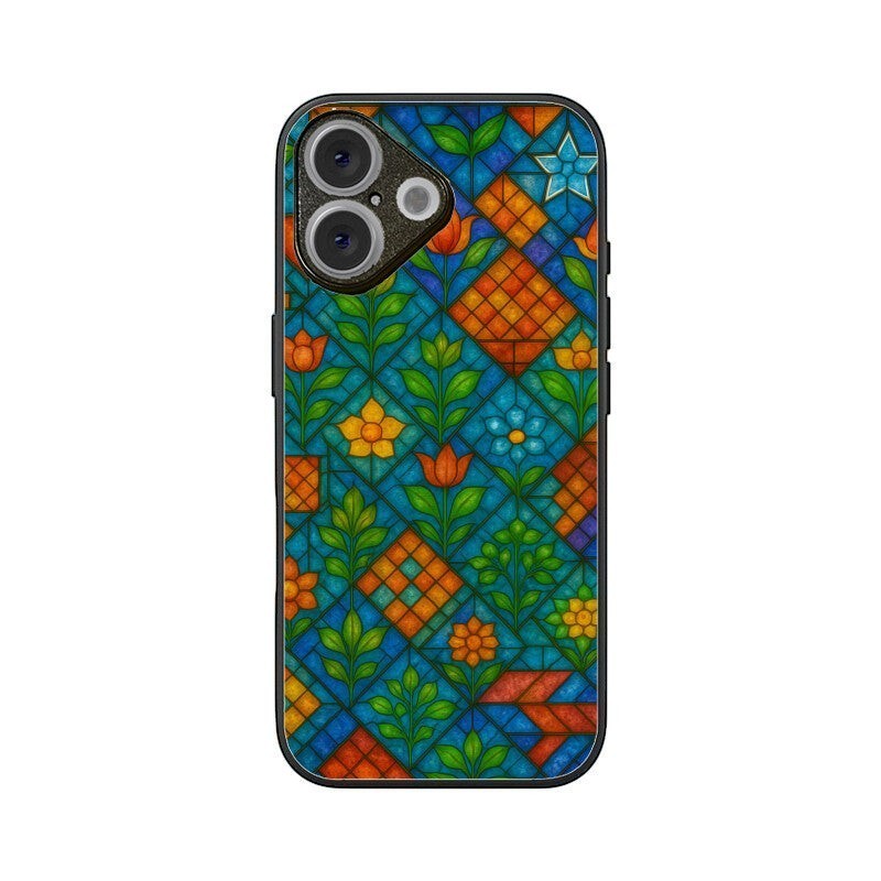 Sash Case Colourful Stained Glass phone case with vibrant Indian-inspired floral and geometric patterns in gloss finish