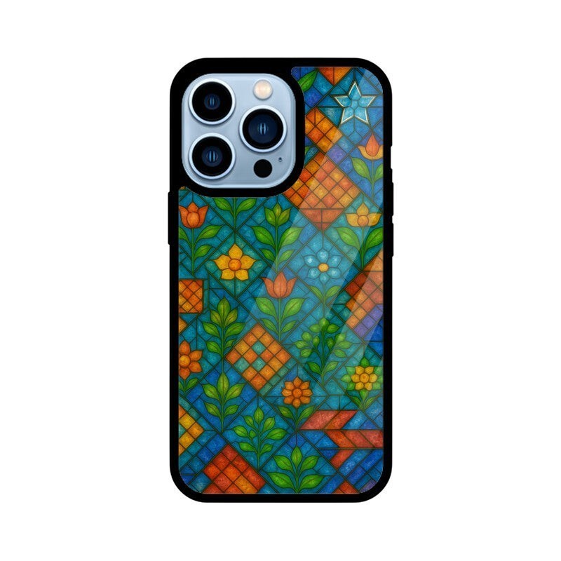 Sash Case Colourful Stained Glass phone case with vibrant floral and geometric Indian-inspired patterns and gloss finish