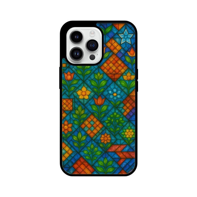 Sash Case Colourful Stained Glass phone case with vibrant Indian-inspired geometric floral patterns and gloss finish