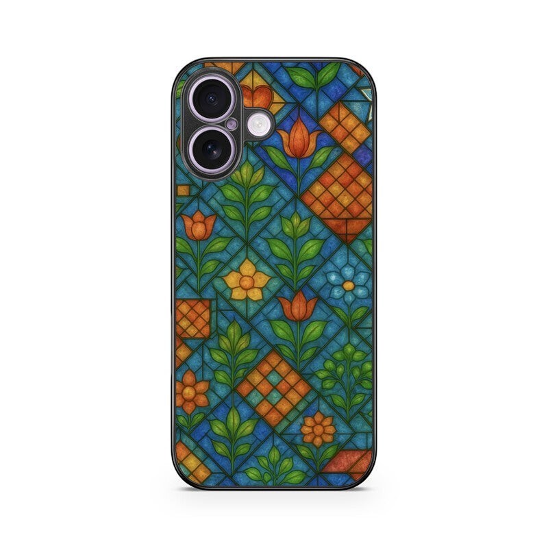 Sash Case Colourful Stained Glass phone case with vibrant Indian-inspired floral and geometric patterns in a gloss finish