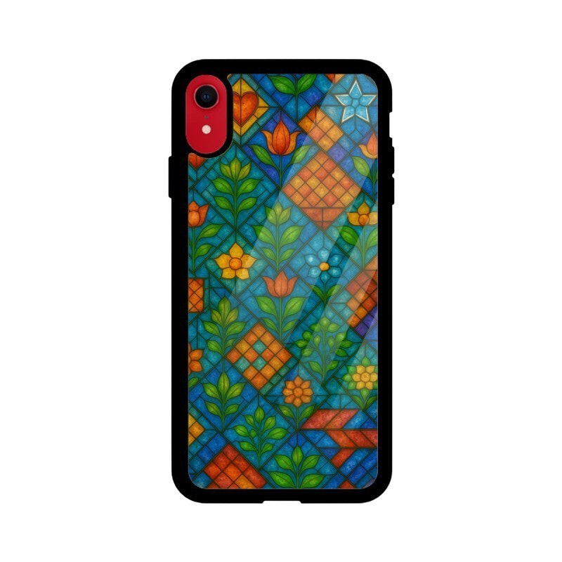 Sash Case phone cover featuring a vibrant Indian stained glass pattern with floral motifs and geometric shapes.