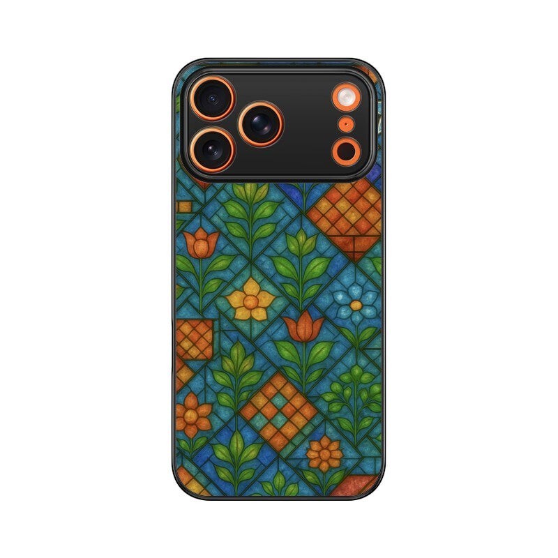 Sash Case Colourful Stained Glass phone case with vibrant Indian floral geometric patterns and a glossy finish.