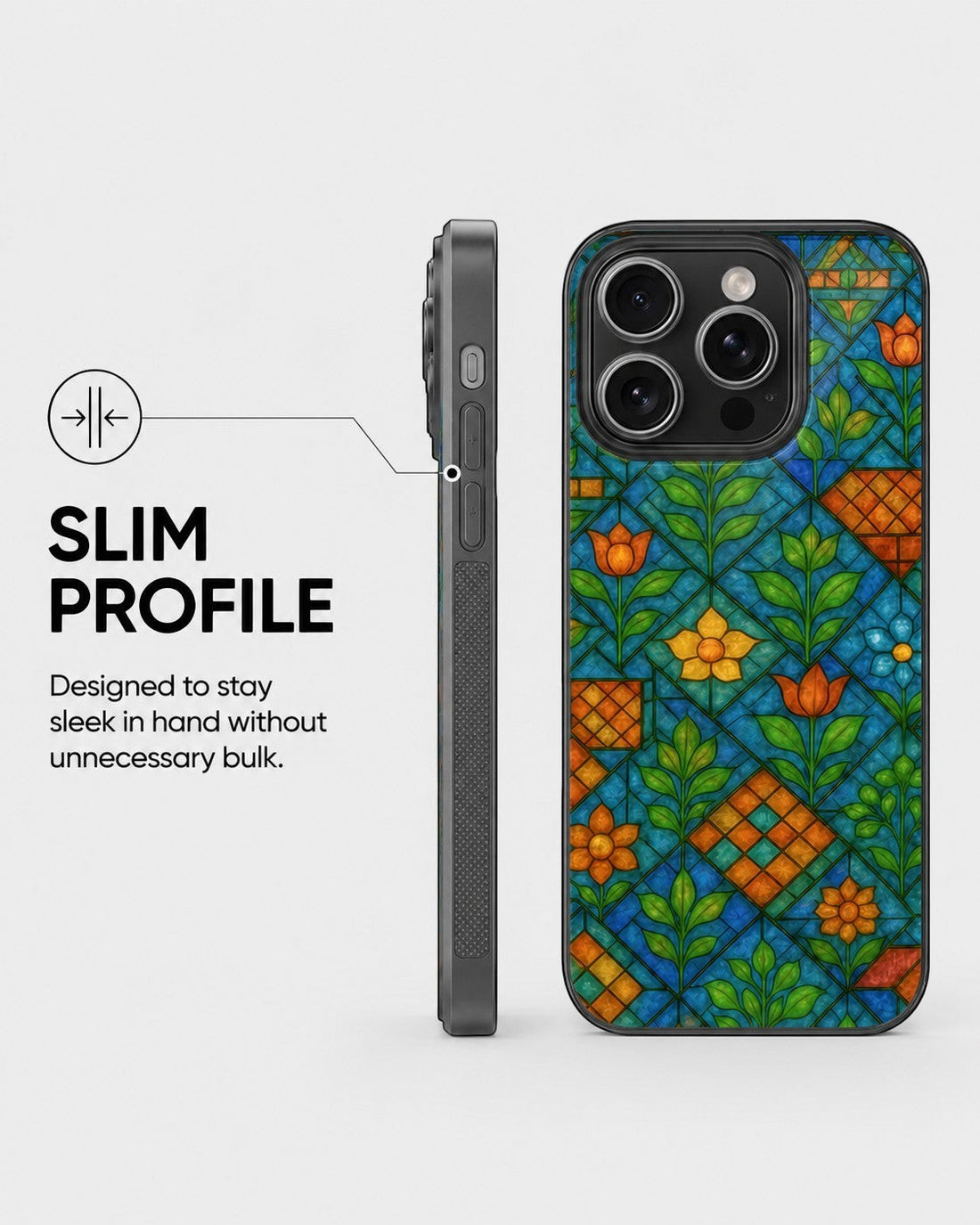 Sash Case Colourful Stained Glass phone case with vibrant floral geometric patterns and a slim, durable gloss finish.