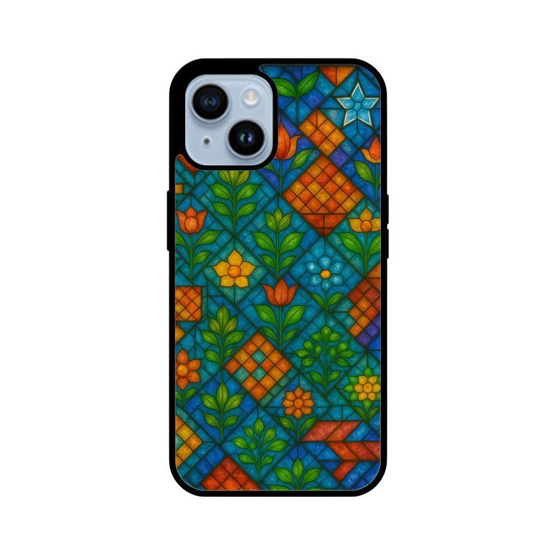 Sash Case phone cover featuring a vibrant Indian-inspired stained glass pattern with floral and geometric motifs.