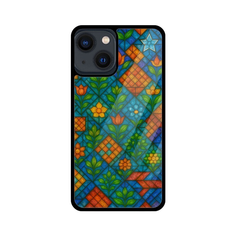 Sash Case phone cover featuring a vibrant Indian stained glass pattern with geometric shapes and floral motifs.