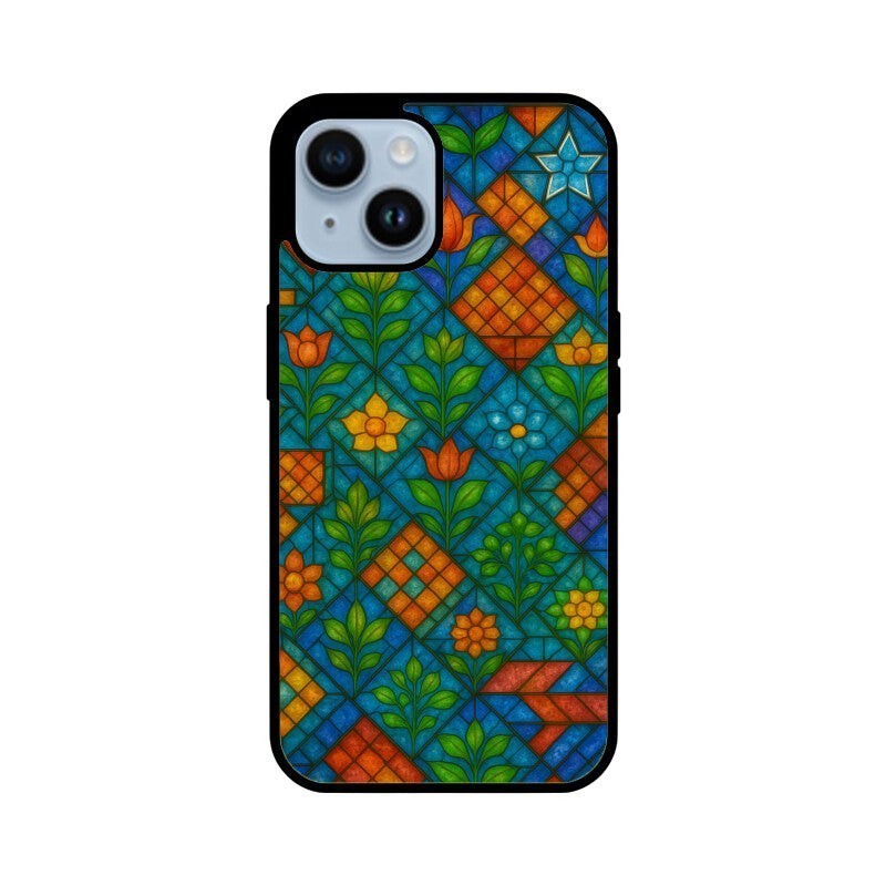 Sash Case phone cover with a vibrant stained glass pattern featuring geometric shapes and floral motifs in glossy TPU.