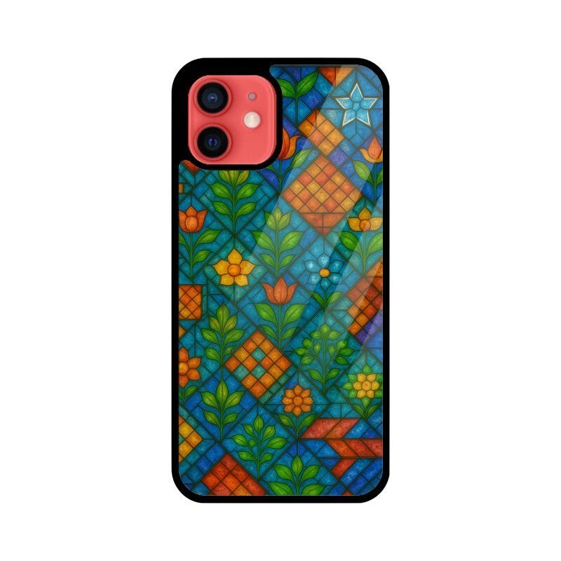 Sash Case phone cover featuring a vibrant Indian stained glass floral and geometric pattern with a glossy finish.
